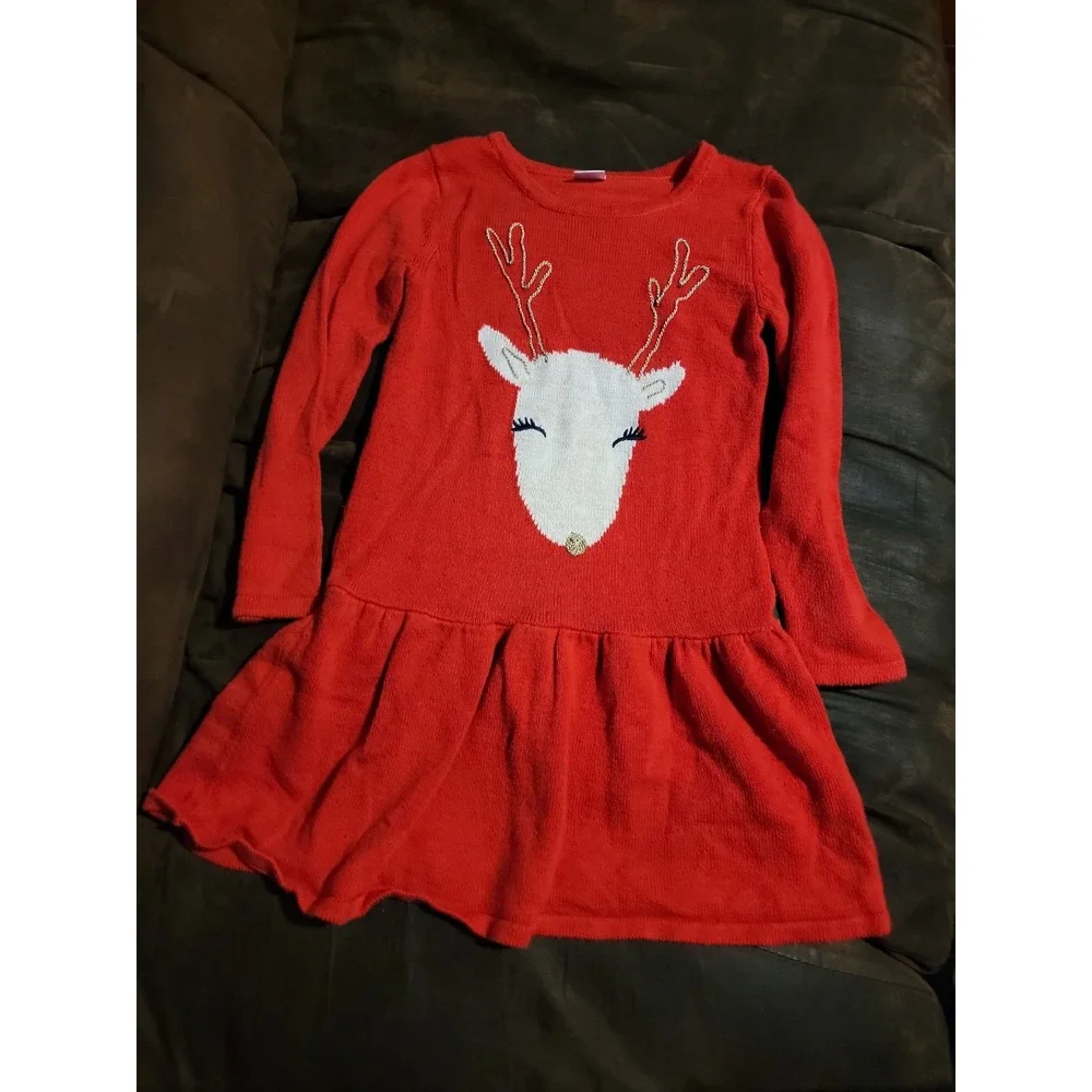 Gymboree holiday shop Christmas reindeer sweater dress size 7